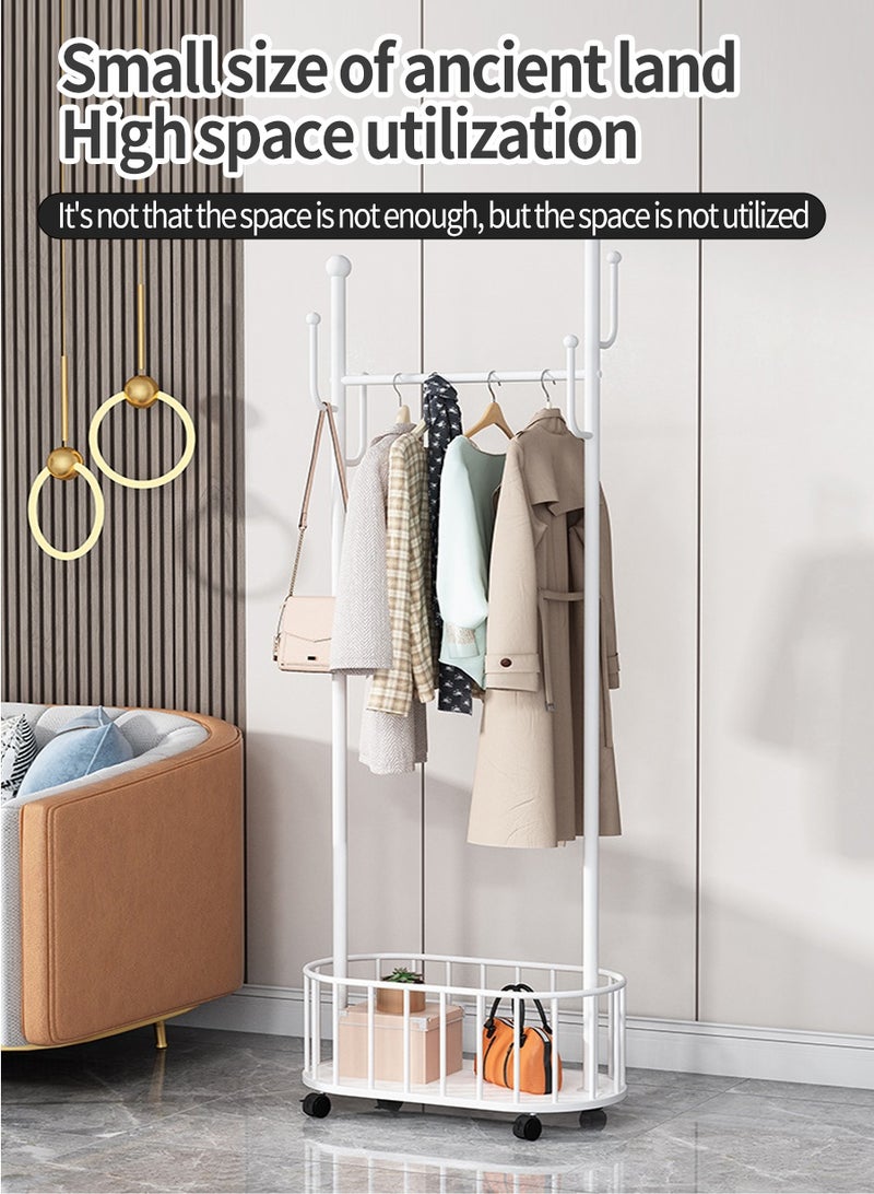 BEIRUI Rolling Metal Clothes Rack, Metal Clothes Rack with Wheels and Storage Basket, Branch Shape Hooks, Suitable for Hanging Clothes, Hats and Handbags in Living Room, Bedroom 60cm - Image 2